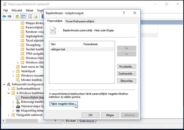 Ha helyi fájlból szeretnénk a szkriptet használni, a futtatandó szkriptet az OpenLAB kiszolgáló netlogon nevű mappájában találjuk netlogon.bat néven, ezt töltsük le a konfigurálni kívánt gépre.