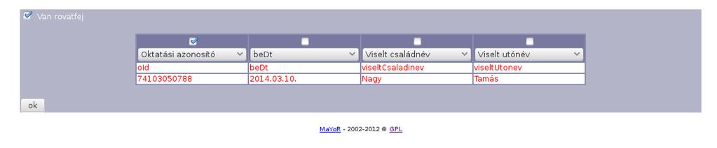 203.ábra: A tanárok adatainak frissítése. tt meg kell adnunk egy a szerveren található elérési utat pl.:/srv/www/mayor/ ezek után az OK ra kell kattintanunk a fájl beolvasásához. 204.