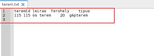 207.ábra:A terem.txt létrehozása. Miután létrehoztuk a terem.