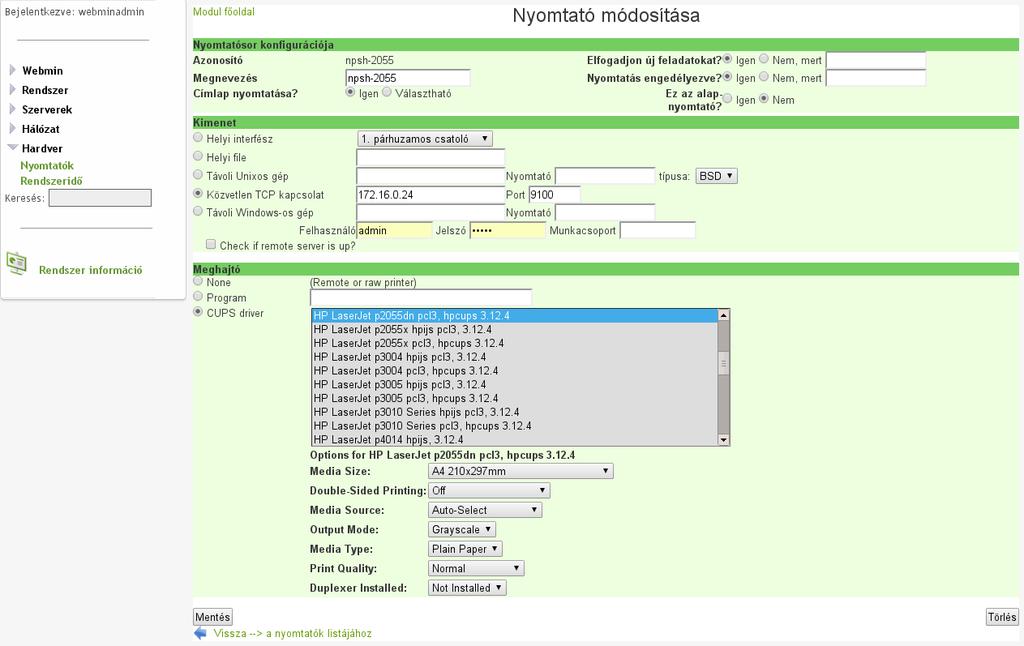 102. ábra: Nyomtatók VII.2.4.1.2 Új nyomtató felvétele 103.