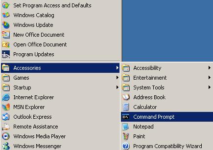 1. Start => All Programs (Minden program) => Accessories (Kellékek) => Command Prompt (Parancssor). 2. Az alábbi formátum szerint adja meg a parancsot: telnet ttt.xxx.yyy.