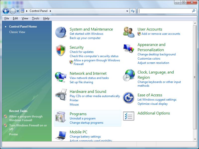 Kezelőszervek A TELNET engedélyezése Windows VISTA / 7 alatt A Windows VISTA