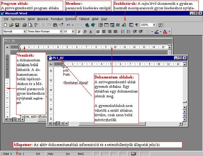 Microsoft Word 2000 A Word szövegszerkesztő egy nagy tudású WYSIWYG szövegszerkesztő.
