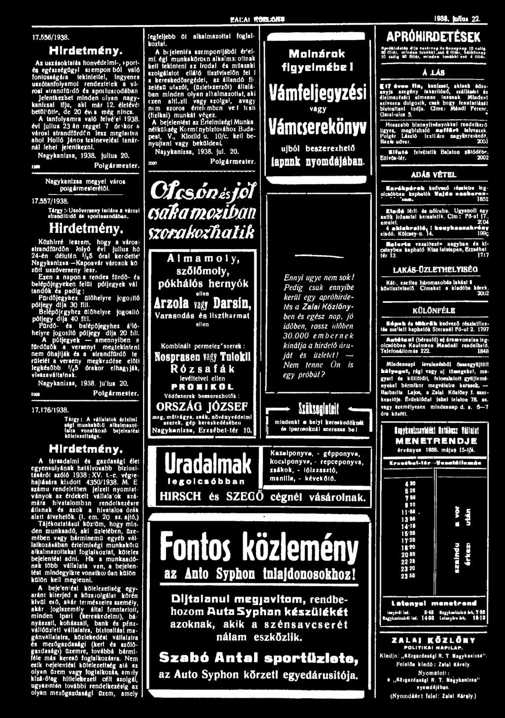 17.556/1938. Hirdetmény.