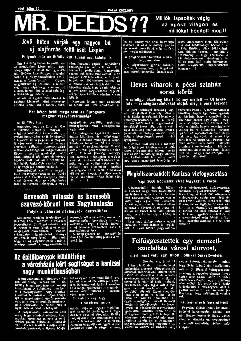 1938 Mm '6 EALAI KÖZLÖNY MR. D E E D S?