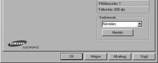 Kedvenc beállítások használata A Kedvencek opció, amely minden tulajdonságlapon megtalálható, lehetővé teszi, hogy az aktuális tulajdonság-beállításokat későbbi újrafelhasználás céljából mentse.