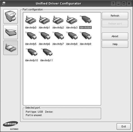 1 Nyissa meg a Unified Driver Configurator alkalmazást. Megjeleníti az összes nyomtatóosztályt. Ha szükséges, váltson át a Printers configuration lapra.