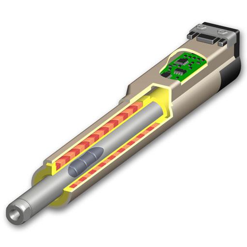 A mozgórész neodymium mágneseket tartalmaz, melyeket egy nagypontosságú rozsdamentes acél csőbe szerelnek.