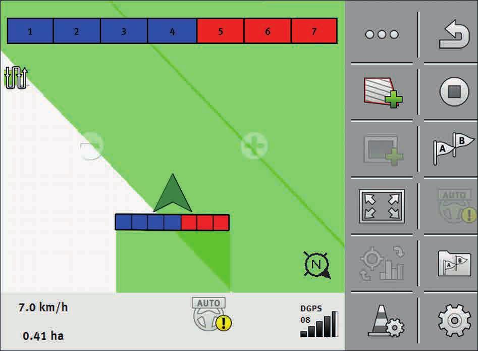 I I TRACK - Leader ISOBUS vezérlő számítógép nélkül: SECTION-View a fejlécben és a munkagépet jelölő sávként ISOBUS vezérlő számítógéppel: SECTION-View a láblécben és a munkagépet jelölő sávként Ha