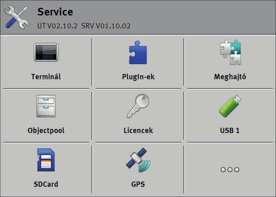 I Terminal TOUCH800 Eljárásmód 1. - Nyissa meg a Service alkalmazást. Megjelenik az alkalmazás indítómaszkja: 2. Érintse meg a Terminál pontot. Egy paramétereket tartalmazó lista jelenik meg.