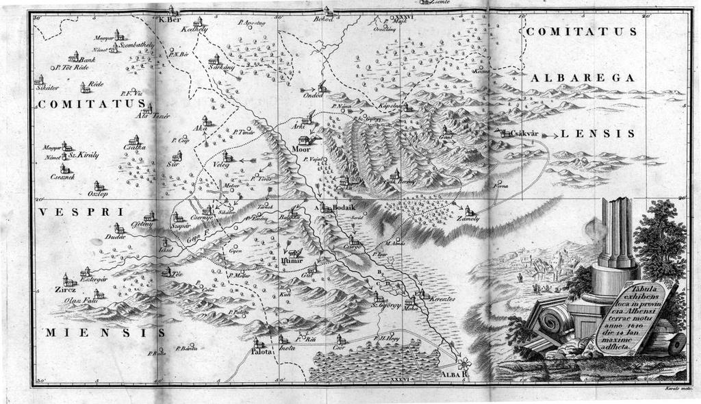 4. kép Kitaibel és Tomcsányi 1810 es móri földrengésről készült térképe 1848.