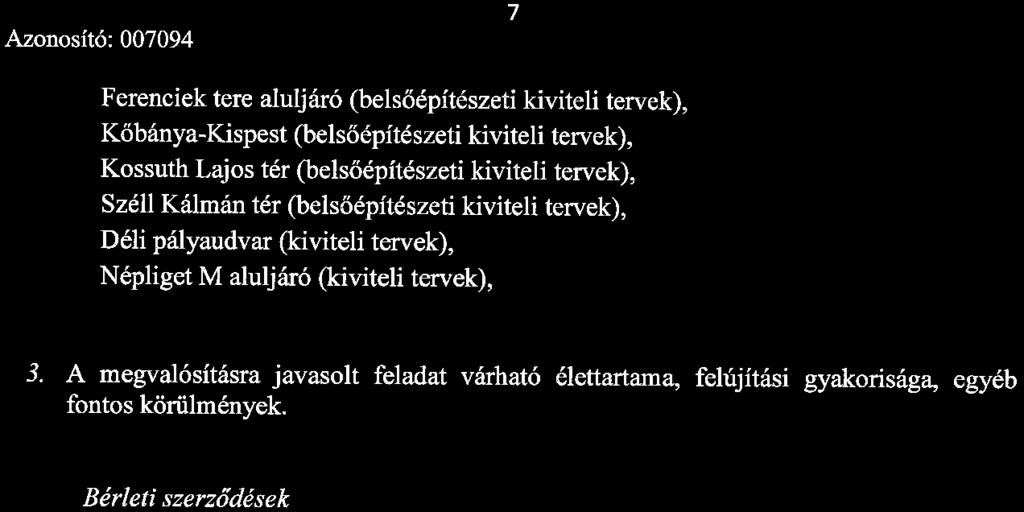 Azonosító: 007094 7 - Ferenciek tere aluljáró (belsőépítészeti kiviteli tervek), - Kőbánya-Kispest (be lsőépítészeti kiviteli tervek), - Kossuth Lajos tér (bel sőépítészeti kiviteli tervek), - Széll