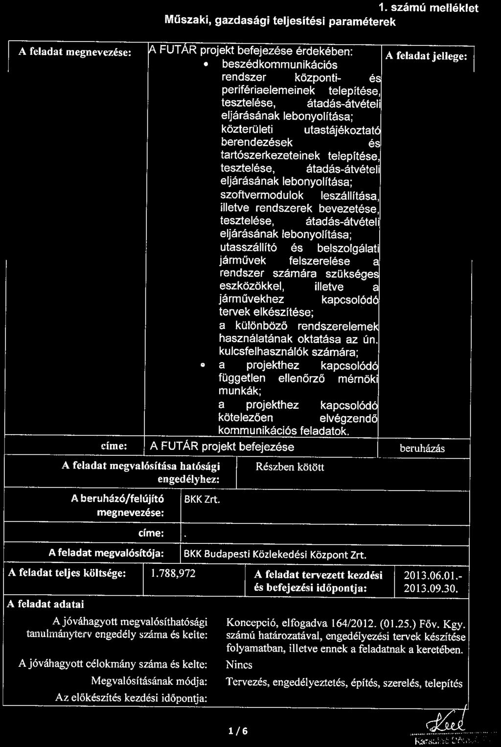 Műszaki, gazdasági teljesítési paraméterek 1.