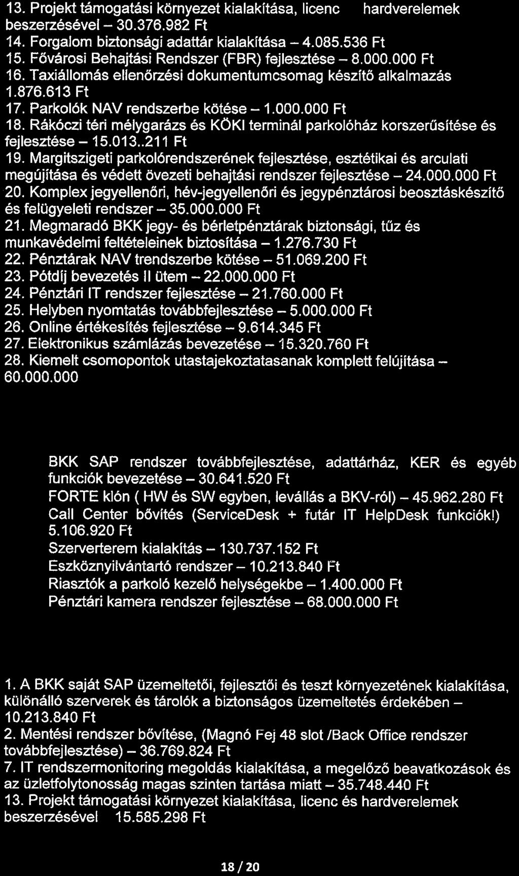13. Projekt támogatási környezet kialakítása, licenc és hardverelemek beszerzésével - 30.376.982 Ft 14. Forgalom btztonsági adattár kialakítása - 4.085.536 Ft 15.