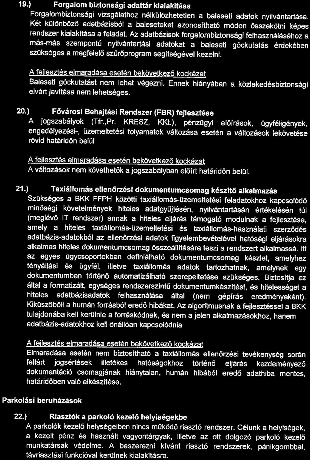 II. BKK közszolgáltatási beruházások Behajtás ellenőrzés és személytaxi szolgáltatással összefüggő beruházások 19.