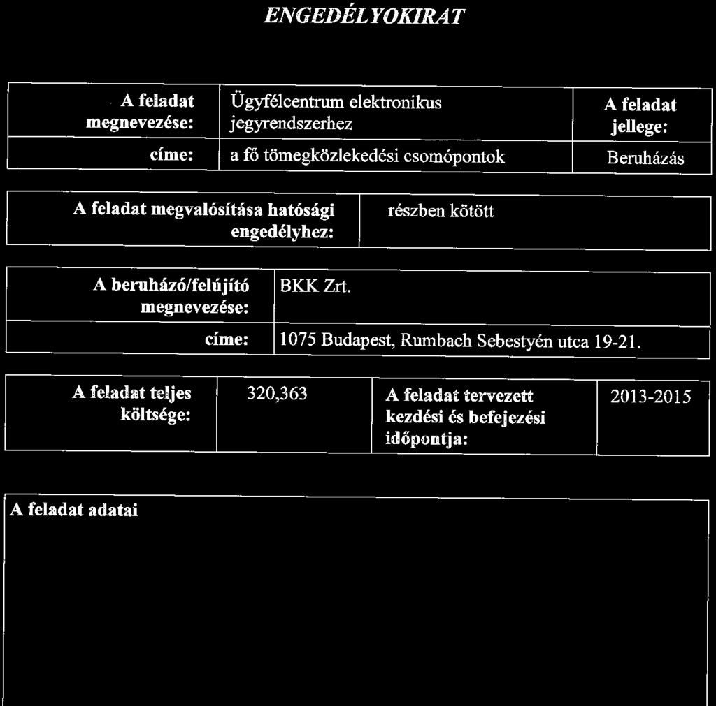 Azonosító: 007094 1 Okmány jóváhagyásának száma és kelte: Ágazat: közlekedési feladatok ENGEDÉLYOKIRAT adato.