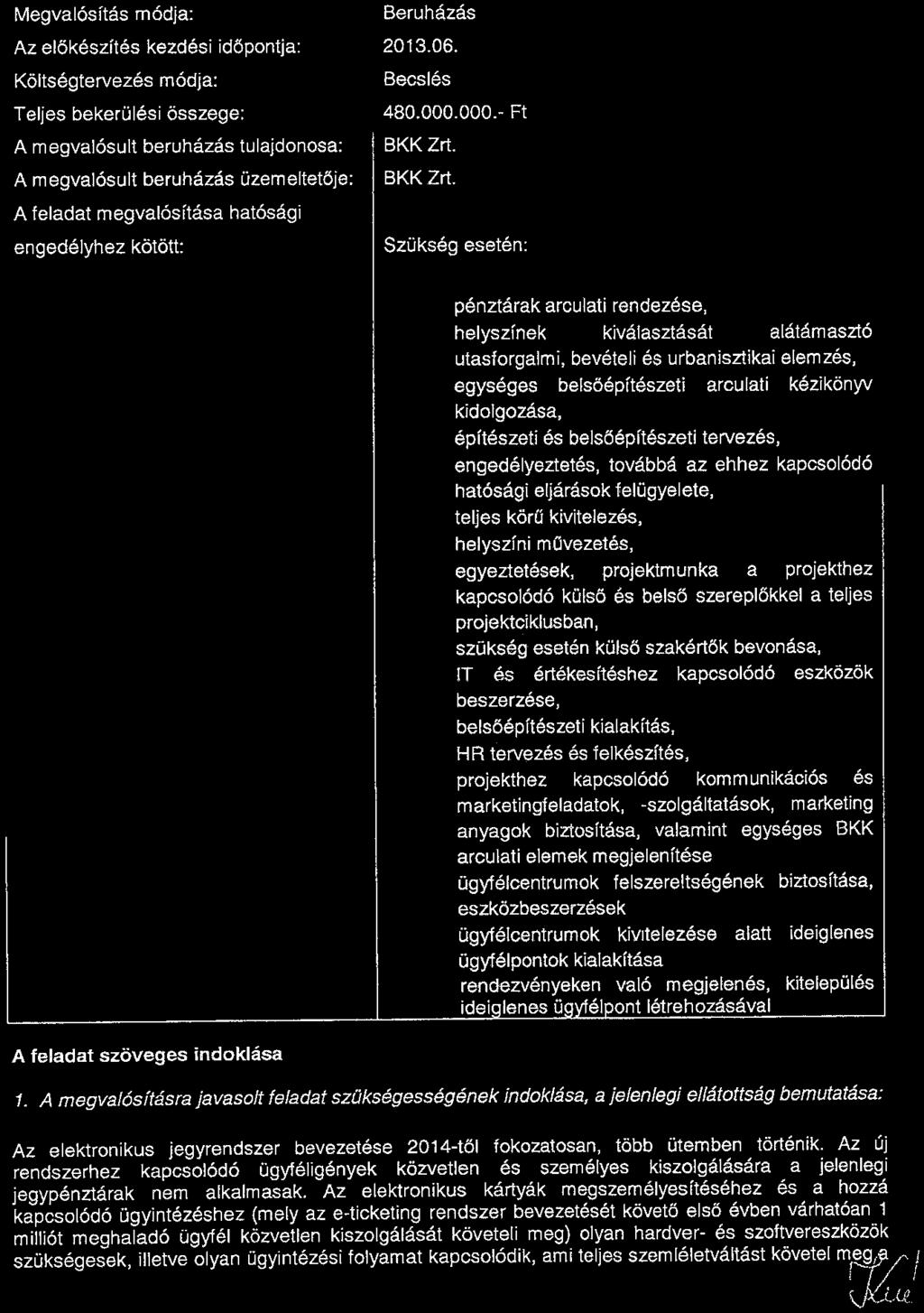 A feladat adata i: Megvalósítás módja: Az elökészítés kezdési idöpontja: Költségtervezés módja: Teljes bekerülési összege: A megvalósult beruházás tulajdonosa: A megvalósult beruházás üzemeltetője: A