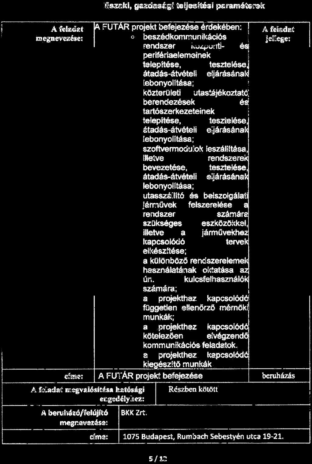 t ~ l 1 j 1! ' t 1 j j j j 1 1 1! i ri \ ~ 1 l A feladat megnevezése: ~ FUTAR projekt befejezése éf'dekében~ E> besz édkommunikációs 1 rend szer ltözporrti- és! perifi eriaelemginek.