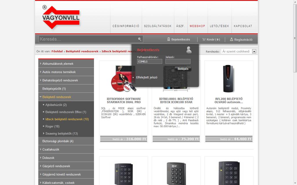 Belépés a Webshop-ba Regisztrált felhasználók a megadott felhasználónév és jelszó párossal az alábbi felületen keresztül léphetnek be a megrendelő felületre.