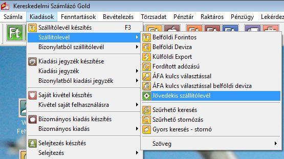 Jövedéki szállítólevél készítés a munkát megkönnyítő külön menüponttal indítható. 2017.07.