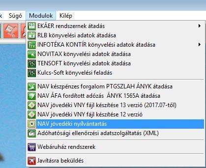 A NAV vámtisztek által kért lekérdezések A szükséges lekérdezés a Modulok menüben Nav jövedéki nyilvántartás