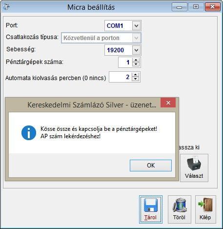 RENDSZER MENÜ 100 Pénztárgép beállítás A pénztárgép beállítás ablak futtatása előtt kösse össze a pénztárgépet a PC-vel és állítsa be a kommunikáció sebességét a vezérlőpult eszközkezelő
