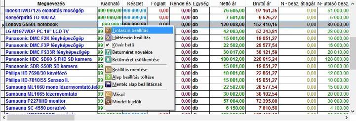 SZÁMLA MENÜ 20 Az ablak tetején lévő fülek amennyiben továbblépet a Számlafej-ből aktívvá vállnak így ezek között tetszés szerint lehet váltani a fülre való egér kattintással.