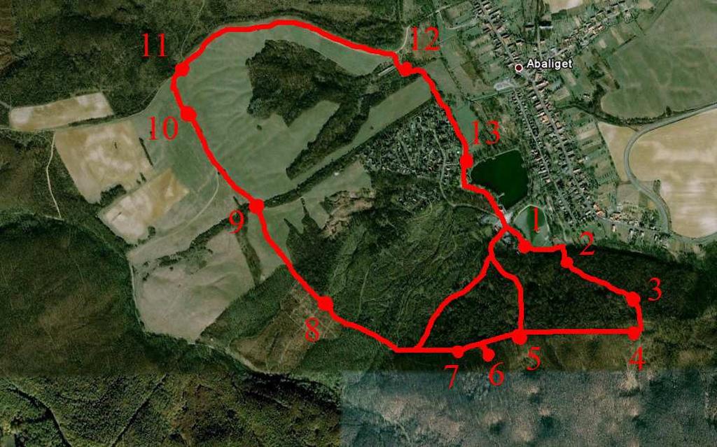 A parkolásra alkalmas terület és a tájékoztató tábla helye Az Abaligeti-tavak mellett található parkoló és a tanösvény fogadó, tájékoztató táblájának GPS koordinátái a következık: Parkoló: E46.