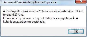 9.5.1 ÁFA kulcs tömeges módosítása Olyan években, amikor az ÁFA kulcs változik, lehetőséget biztosít a program arra, hogy a termékekhez, szolgáltatásokhoz rendelt ÁFA kulcsot sokféle termék esetén is