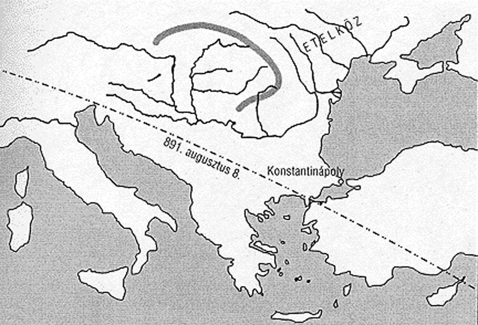 Az 1485. március 16-i napfogyatkozás teljességi zónája. (Ponori T. Aurél rajza.) A teljes holdfogyatkozások dátumát Kolumbusz ismerte.