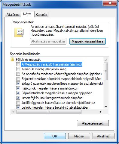 Windows XP esetén kattintson a Sajátgép elemre és válassza a Mappa beállításai elemet az Eszközök menüpontban.