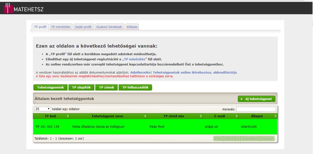 6. kép: az új tehetségpont alapadatait bekérő online űrlap 7.