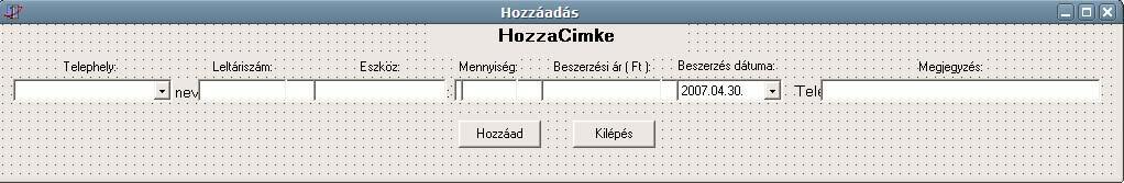 Ha a DBGrid2-ön van a kurzor és a Delete billentyű lett lenyomva, akkor a Torlesek modul EszkozTorles lesz meghívva. Ekkor az aktuális rekord törlődik az ESZKOZOK táblából.