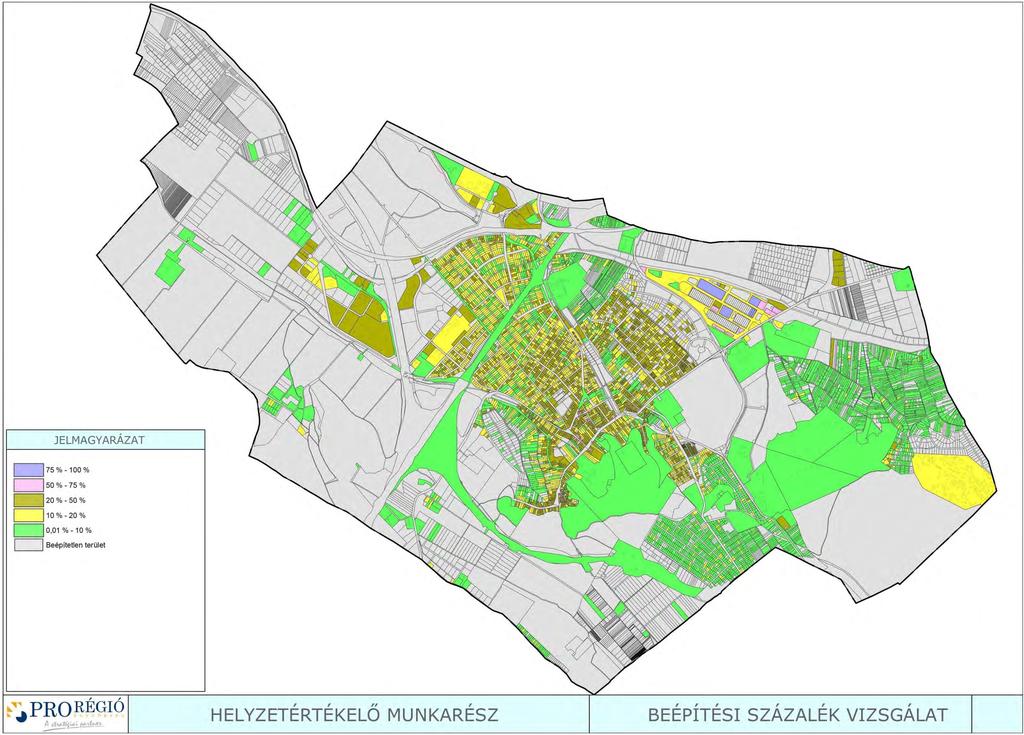JELMAGYARÁZAT ~ 75 %- 100 % ~50% -75 % ~ 20 % -50 % ~10 % -20 % ~ 0,01 %- 10 % ~ Beépítetlen terület.