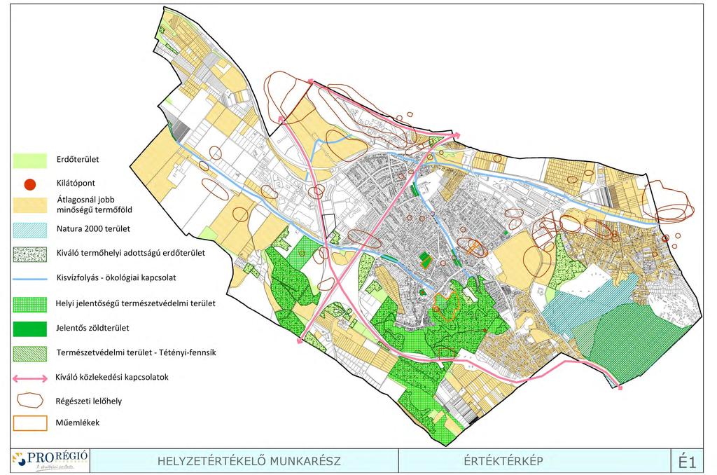 ÉRTÉKTÉRKÉP e Erdőterület Kilátópont Átlagosnál jobb minőségű termőföld ~ Natura 2000 terület };~f}w:.
