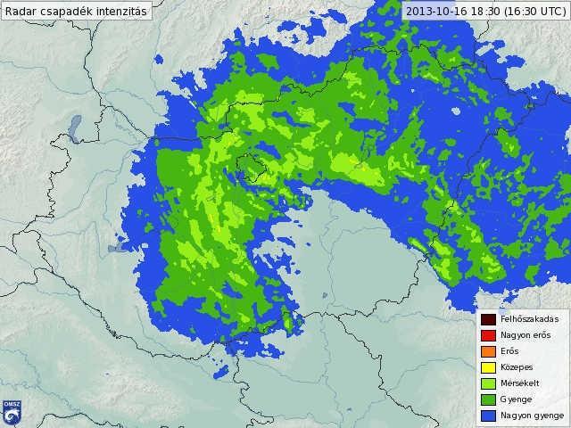Szitálás A pillanatnyi csapadékintenzitás 0,1 mm/h (7 dbz) körüli, 6 óra alatt lehulló csapadék mennyisége nem éri el a 0,5 mm-t. A felhőzet vastagsága általában kisebb, mint 2 km.