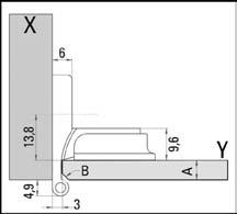Keresztlemez 4 = Fakorpusz TA = Ajtócsapóka A = Ragasztási méret B = 37 Üvegvitrin-zsarnér, beilleszkedő Nyitási szög 195