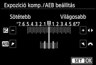 Normál expozíció Sötétebb kép (Csökkentett expozíció) Világosabb kép (Növelt expozíció) Expozíciósorozat tartomány 1 2 3 Válassza ki az [Exp. komp./aeb] lehetőséget. A [z2] lapon válassza az [Exp.