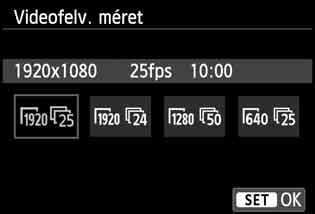 3 A videofelvétel méretének beállítása A [Z2: Videofelv. méret] menüpontban kiválaszthatja a videó képméretét [****x****] és képfrekvenciáját [9] (másodpercenként rögzített képkockák száma).