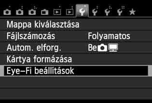 Eye-Fi kártyák használata A kereskedelmi forgalomban kapható, már beállított Eye-Fi kártyákkal vezeték nélküli kapcsolaton keresztül automatikusan áttöltheti az elkészített képeket a számítógépre,
