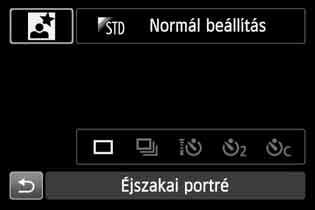 3 Válassza ki a felvételi módot. A <V> vagy <U> gomb megnyomásával válassza ki a fényképezési mód ikonját. Forgassa el a <6> tárcsát a fényképezési mód kiválasztásához.