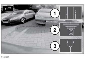 Parkolóradarok 1. Érintéssel kapcsolja be vagy ki a parkolássegítő segédvonalait. 2. Érintéssel kapcsolja be vagy ki a parkolási távolság szabályzó (PDC) grafikáit. 3.