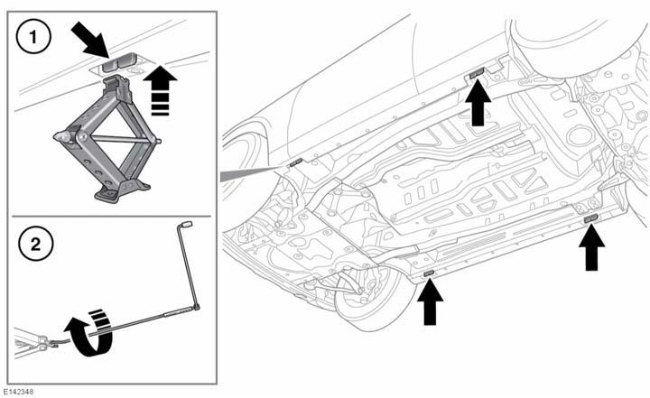 Kerékcsere Ne indítsa be és ne járassa a motort, ha a járművet csak egy emelő tartja! Csak a megadott emelési pontoknál emelje fel a járművet, máskülönben a jármű károsodhat.