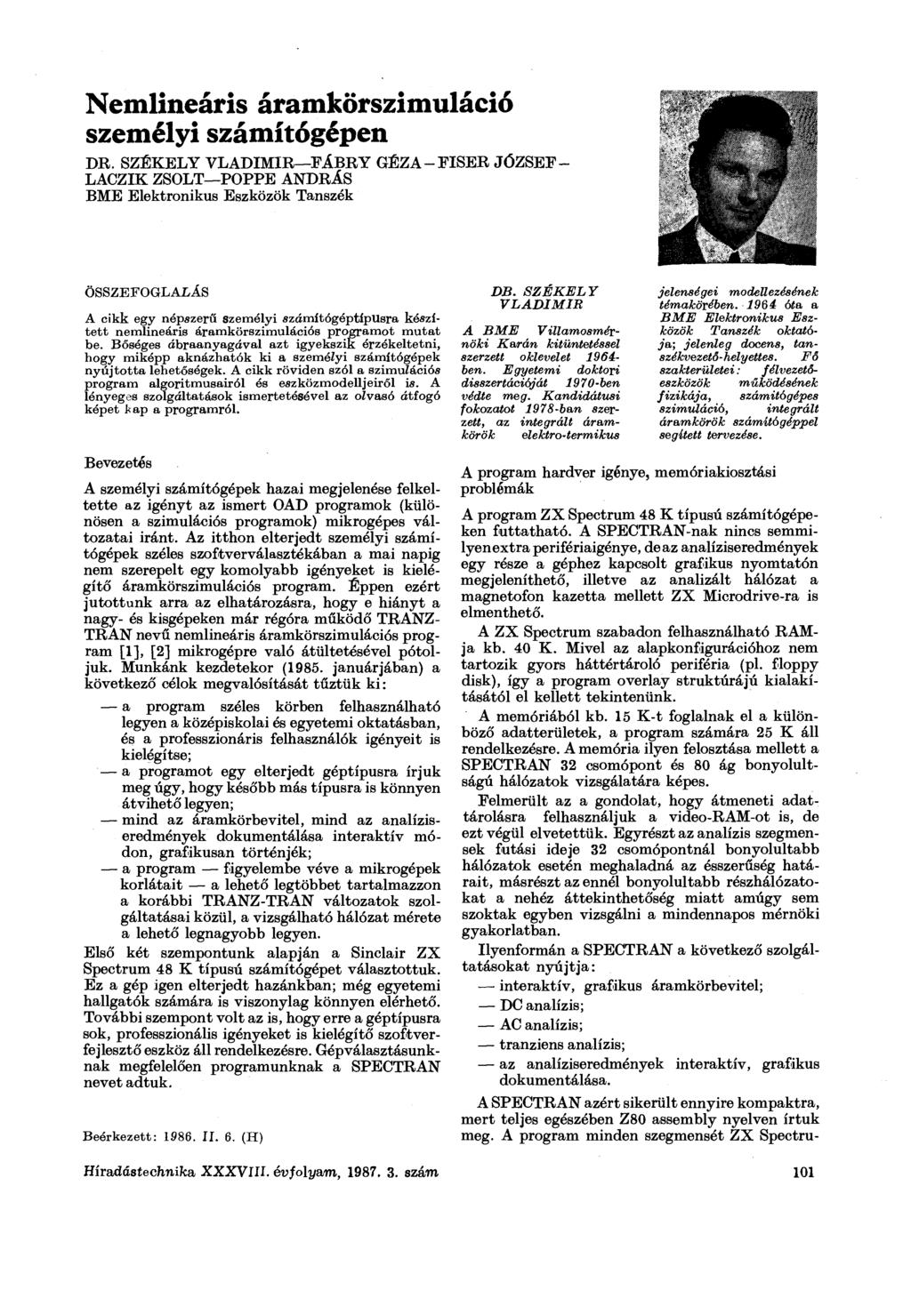 Nemlineáris áramkörszimuláció személyi számítógépen DR.