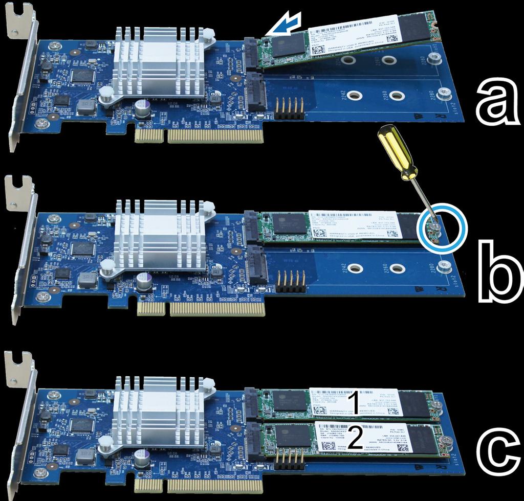 3 M.2 SATA SSD hozzáadása az M2D17 adapterkártyához: a Helyezze be az M.