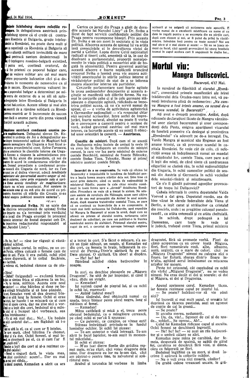 i& 24 Mai 1914, RÖMANÜE" Pag. 3 ele Schönbiirg despre relaţiile rogare.