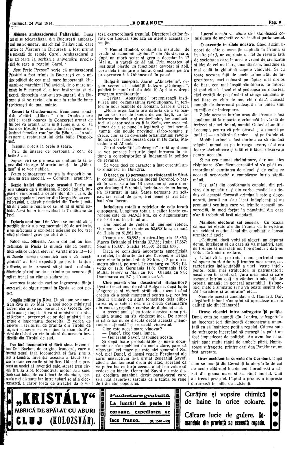 Duminecă, 24 Mai 1914. Pag. 9 Misiunea ambasadorului Pallavicini.