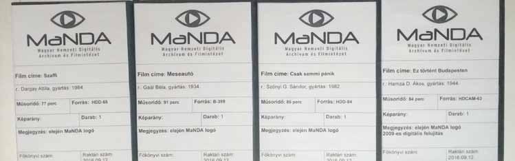 Magyar Nemzeti Digitális Archívum és Filmintézet (MaNDA) A Magyar Nemzeti Digitális Archívum és Filmintézet (továbbiakban: MaNDA) az ország egyetlen filmes közgyűjteménye.