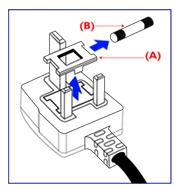 If the mains plug contains a fuse, this should have a value of 5A. If a plug without a fuse is used, the fuse at the distribution board should not be greater than 5A.