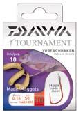 TOURNAMENT horgok előkén Pisztráng horog Hossz: 60cm Tartalma: 10 horog horogméret ømm 14459-002 2 0.25 14459-004 4 0.25 14459-006 6 0.23 14459-008 8 0.20 14459-010 10 0.
